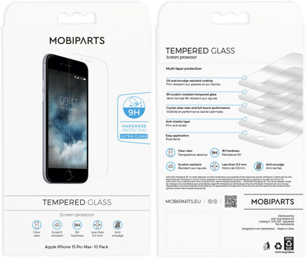 Mobiparts Regular Tempered Glass Apple iPhone 15 Pro Max- 10 Pack - Afbeelding 3