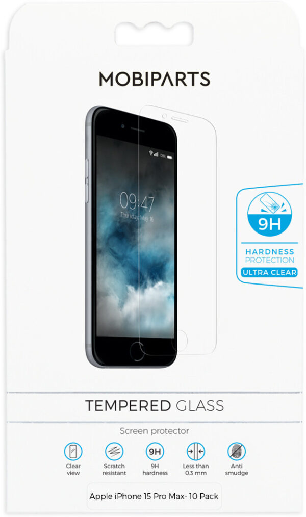 Mobiparts Regular Tempered Glass Apple iPhone 15 Pro Max- 10 Pack - Afbeelding 2