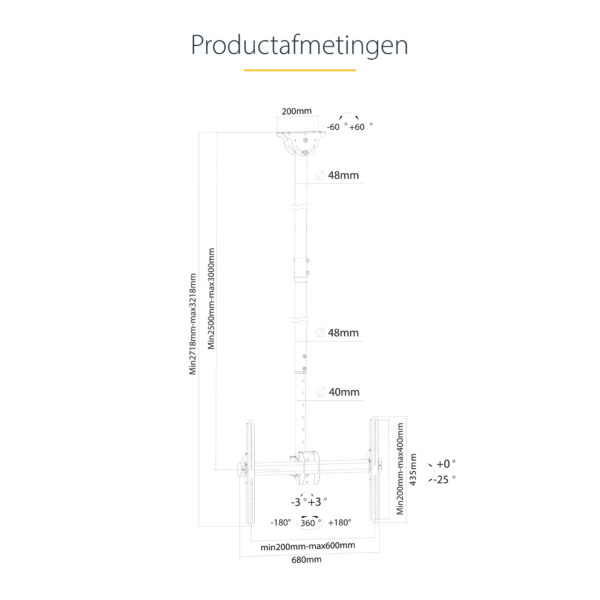 StarTech.com TV Plafondbeugel, Full-Motion Universele Ophangbeugel, VESA Beugel voor Single 32”-75" TVs / Displays, Kantelen/Zwe - Afbeelding 15