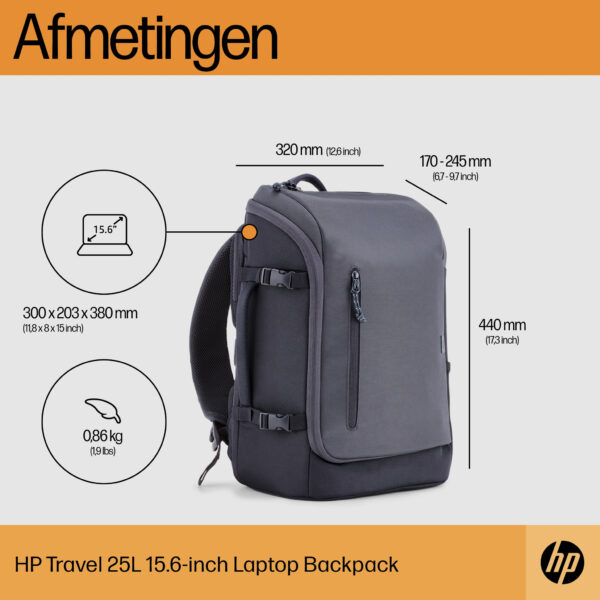 HP Travel 15,6 Iron Grey laptopbackpack, 25 liter - Afbeelding 2