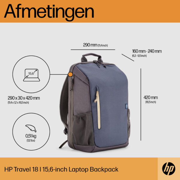 HP Travel 15,6 Blue Night Laptop Backpack, 18 liter - Afbeelding 3