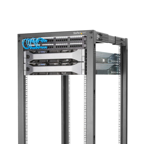 StarTech.com 4-Post 15U Mobiel Open Frame Server Rack, 19" Patchkast met Wielen en 4 Stijlen, Open Serverkast met Verstelbare Di - Afbeelding 3