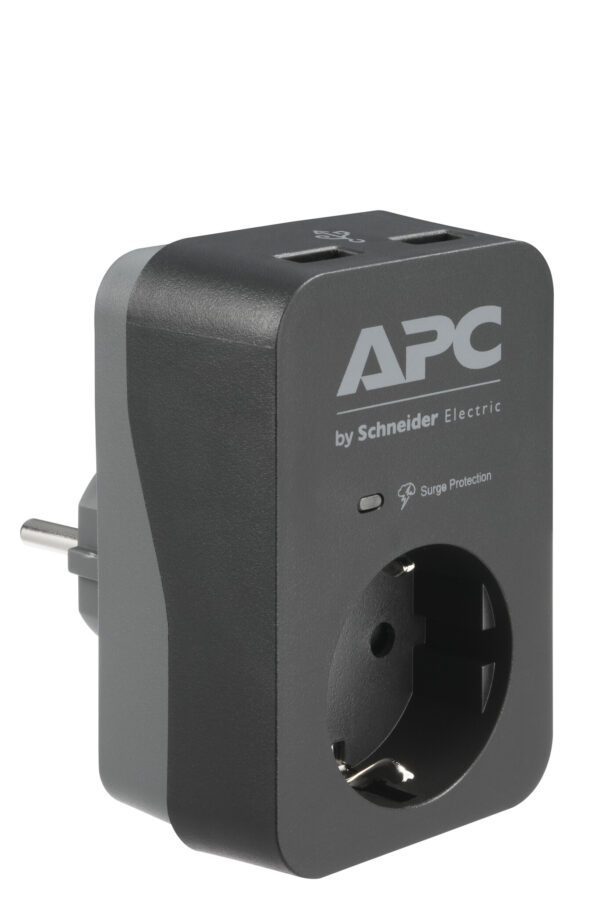 APC PME1WU2B-GR Tussenstekker met overspanningsbeveiliging 3680W 1x stopcontact + 2x USB lader - Afbeelding 3