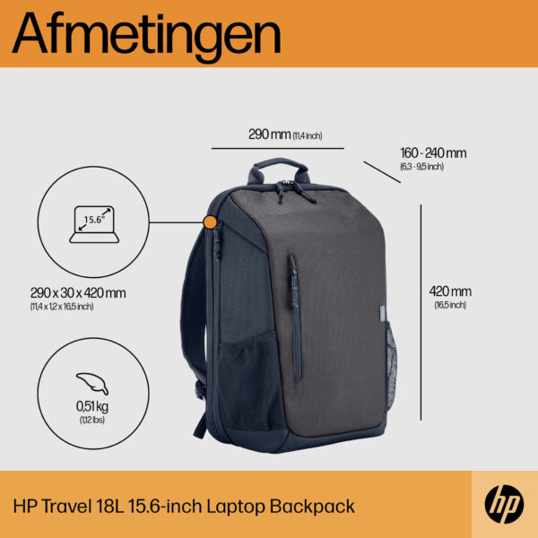 HP Travel 15,6 Laptop Backpack, 18 liter, Iron Grey - Afbeelding 2