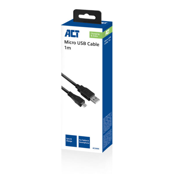 ACT USB 2.0 laad- en datakabel A male - micro B male 1 meter - Afbeelding 2