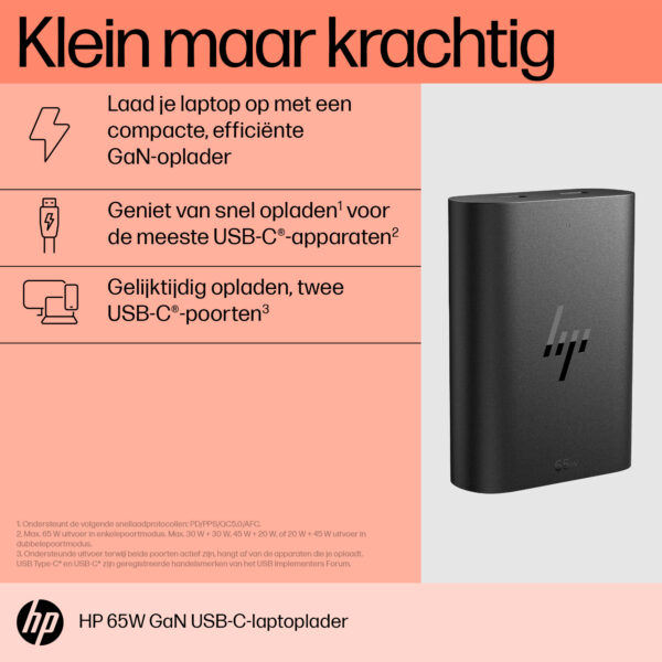 HP 65W GaN USB-C laptoplader - Afbeelding 3