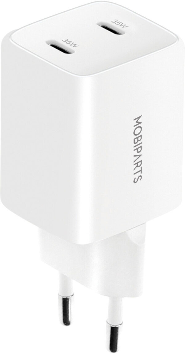 Mobiparts GaN Wall Charger Dual USB-C 35W White (with PD)