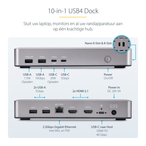 StarTech.com USB4 Docking Station, USB-C 40Gbps, Dual HDMI Video, Tot 2x 4K 60Hz 4:4:4 (RGB) of 2x 4K 120Hz 4:2:2, Multi-Monitor - Afbeelding 11