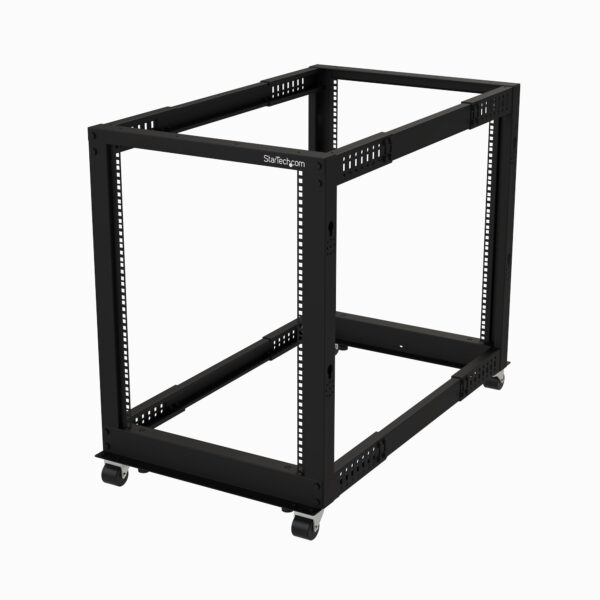 StarTech.com 4-Post 15U Mobiel Open Frame Server Rack, 19" Patchkast met Wielen en 4 Stijlen, Open Serverkast met Verstelbare Di