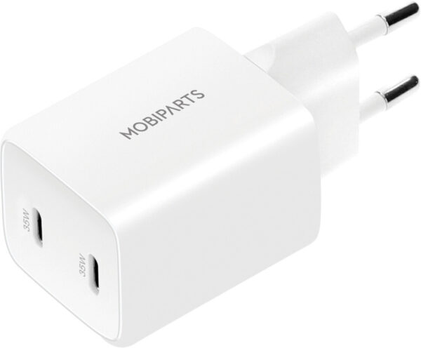 Mobiparts GaN Wall Charger Dual USB-C 35W White (with PD) - Afbeelding 2