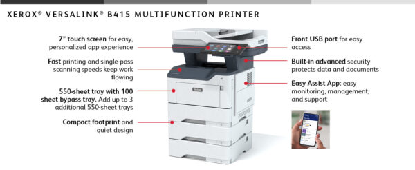 Xerox VersaLink B415 A4 47 ppm dubbelzijdig kopiëren en printen, scannen en faxen, geschikt voor PS3 PCL5e/6 2 laden voor totaal - Afbeelding 21