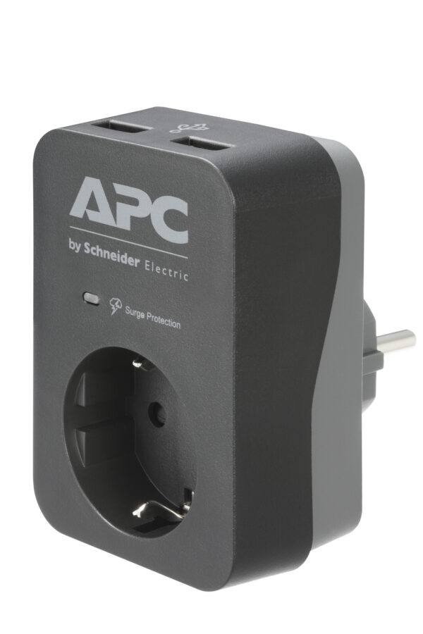 APC PME1WU2B-GR Tussenstekker met overspanningsbeveiliging 3680W 1x stopcontact + 2x USB lader - Afbeelding 2