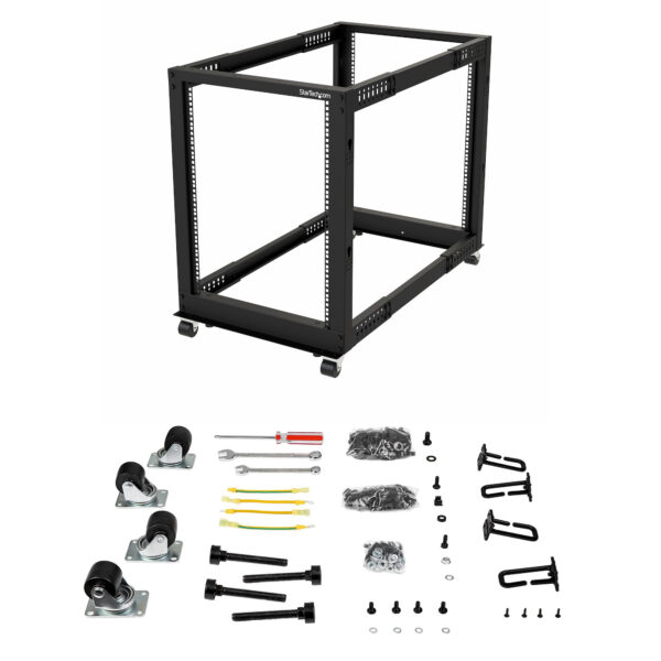 StarTech.com 4-Post 15U Mobiel Open Frame Server Rack, 19" Patchkast met Wielen en 4 Stijlen, Open Serverkast met Verstelbare Di - Afbeelding 5