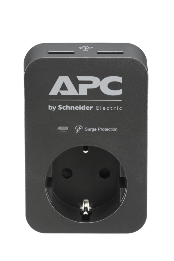 APC PME1WU2B-GR Tussenstekker met overspanningsbeveiliging 3680W 1x stopcontact + 2x USB lader - Afbeelding 4