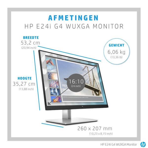 HP E-Series E24i G4 computer monitor 61 cm (24") 1920 x 1200 Pixels WUXGA Zwart, Zilver - Afbeelding 7