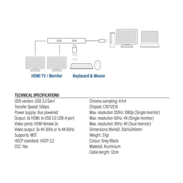 ACT USB-C 4K multiport adapter voor 2 HDMI schermen, USB-A datapoort - Afbeelding 9