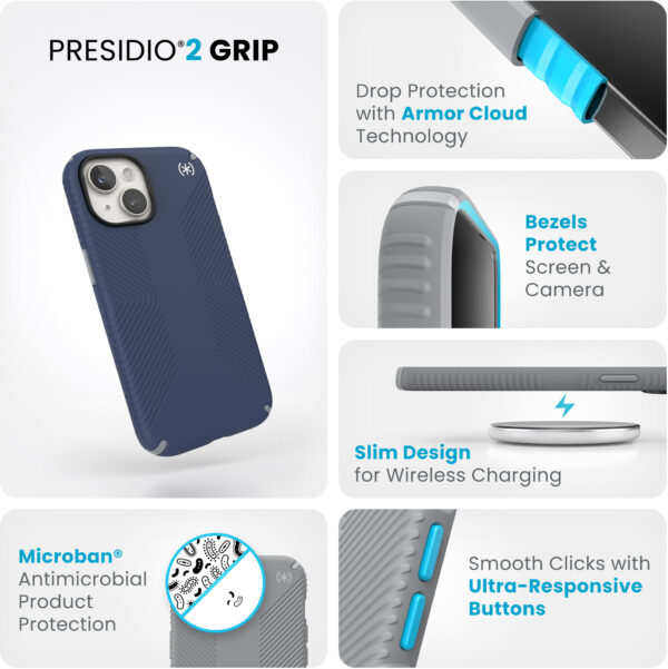 Speck Presidio2 Grip Apple iPhone 15 Coastal Blue - with Microban - Afbeelding 10