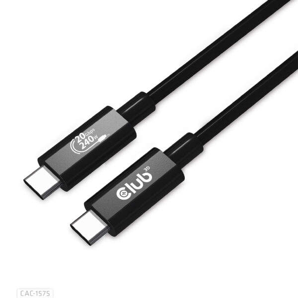 CLUB3D USB4 Gen2x2 Type-C Bi-Directional Cable 4K60Hz, Data 20Gbps, PD 240W(48V/5A) EPR M/M 2m USB IF GECERTIFCIEERD - Afbeelding 2