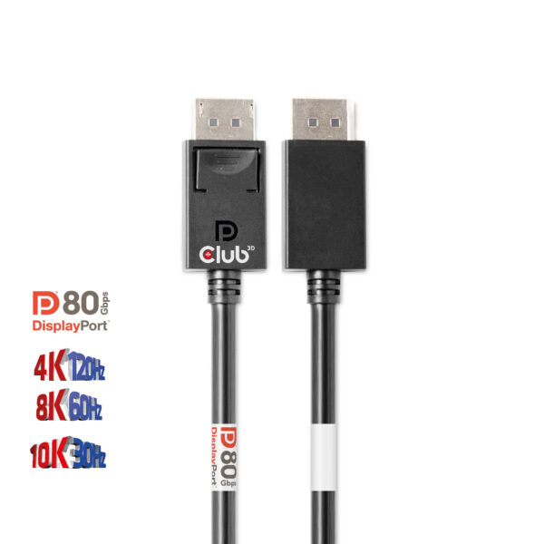 CLUB3D DisplayPort 2.1 Bi-Directional VESA DP80 Gecertificeerde kabel 4K240Hz, 8K60Hz or 10K30Hz M/M 1.2m/3.94ft - Afbeelding 6