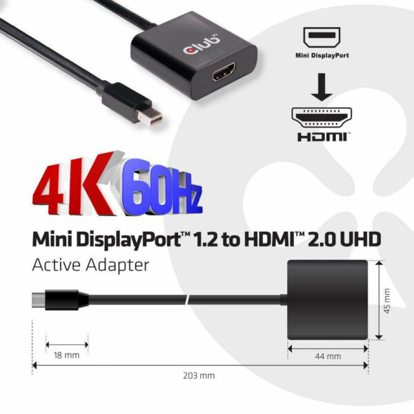 CLUB3D Mini DisplayPort 1.2 to HDMI 2.0 UHD Active Adapter - Afbeelding 3