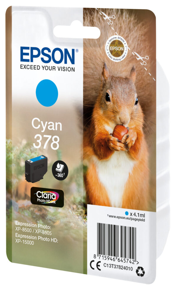 Epson Squirrel Singlepack Cyan 378 Claria Photo HD Ink - Afbeelding 2