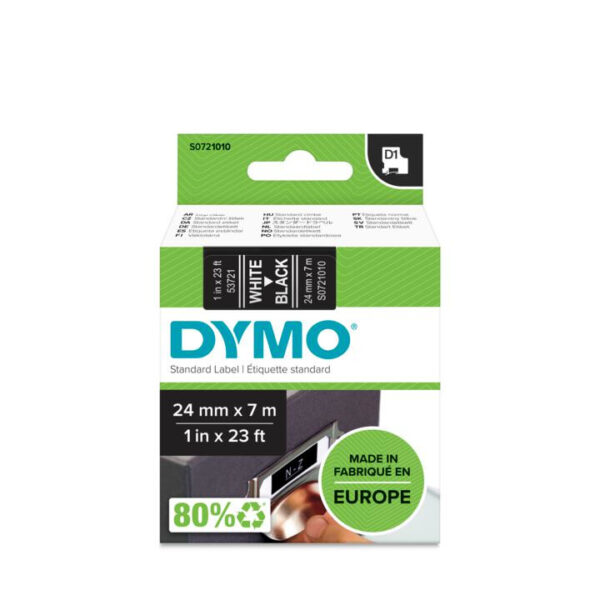 DYMO D1 -Standard Labels - White on Black - 24mm x 7m - Afbeelding 2