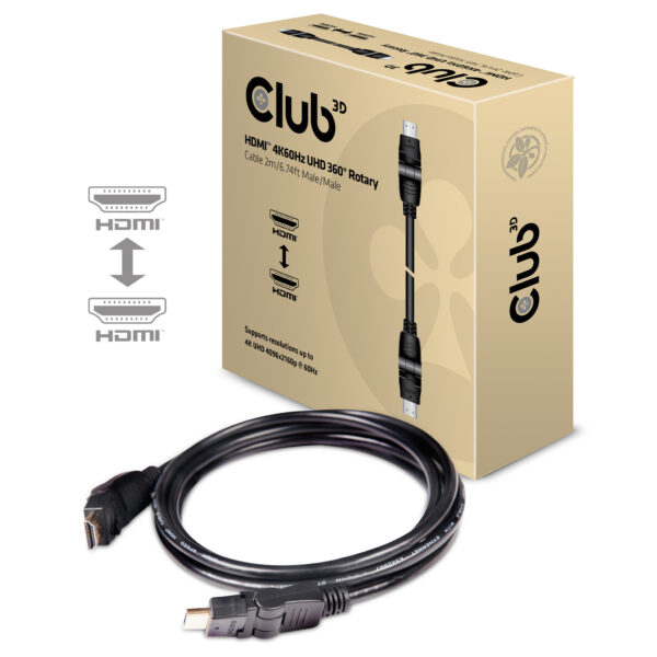 CLUB3D HDMI 2.0 4K60Hz UHD 360 Graden roterende kabel 2 meter - Afbeelding 8