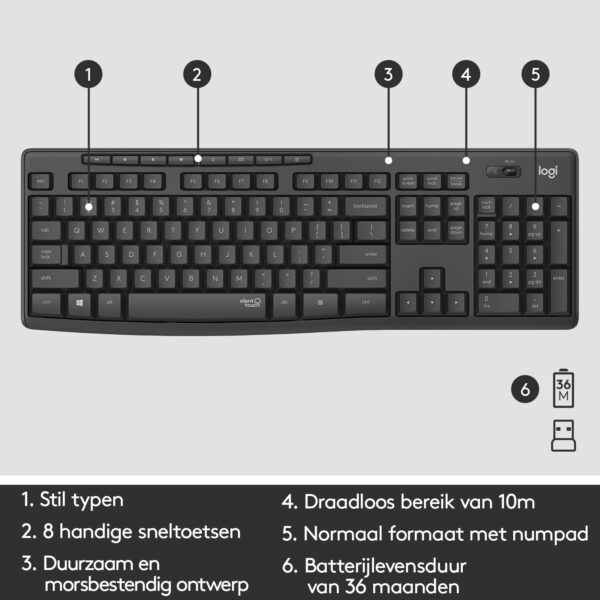 Logitech MK295 Silent Wireless Combo toetsenbord Inclusief muis Kantoor USB QWERTY US International Grafiet - Afbeelding 14