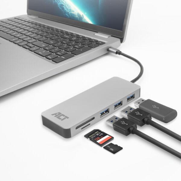 ACT USB-C hub 3.0, 3x USB-A, cardreader, PD pass-through - Afbeelding 4