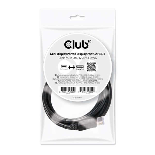 CLUB3D Mini DisplayPort to DisplayPort 1.2 M/M 2meter 4K60Hz - Afbeelding 2