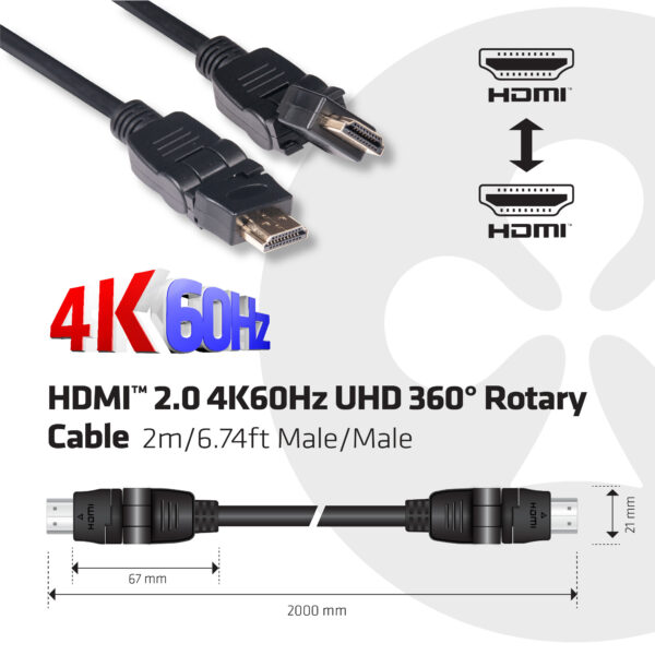 CLUB3D HDMI 2.0 4K60Hz UHD 360 Graden roterende kabel 2 meter - Afbeelding 10