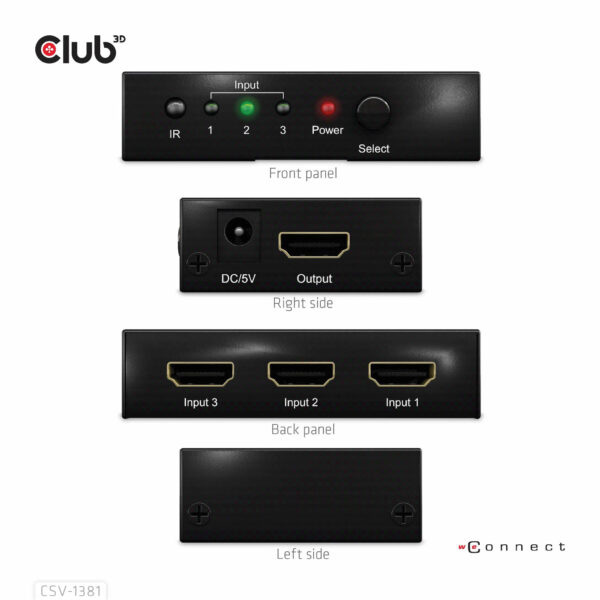 CLUB3D 3 to 1 HDMI™ 8K60Hz/4K120Hz Switch - Afbeelding 4