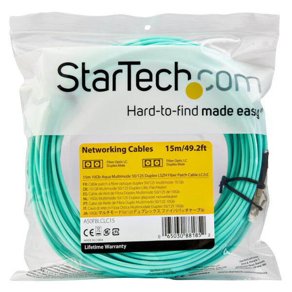 StarTech.com 15m LC/UPC naar LC/UPC OM3 Multimode Glasvezel Netwerkkabel, Full Duplex 50/125µm Zipcord Fiber, 100G Netwerken, LO - Afbeelding 3