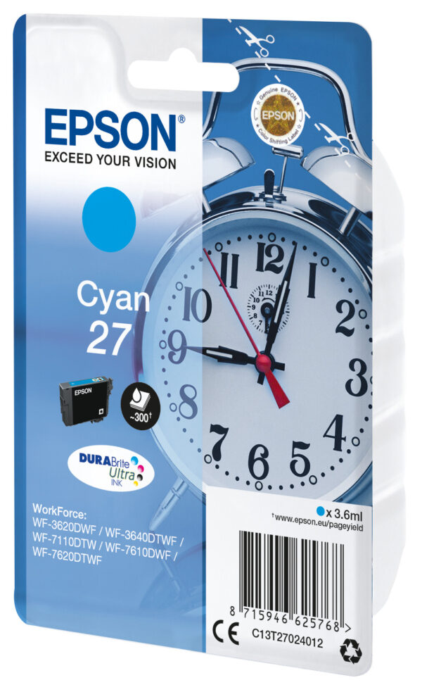 Epson Alarm clock Singlepack Cyan 27 DURABrite Ultra Ink - Afbeelding 2