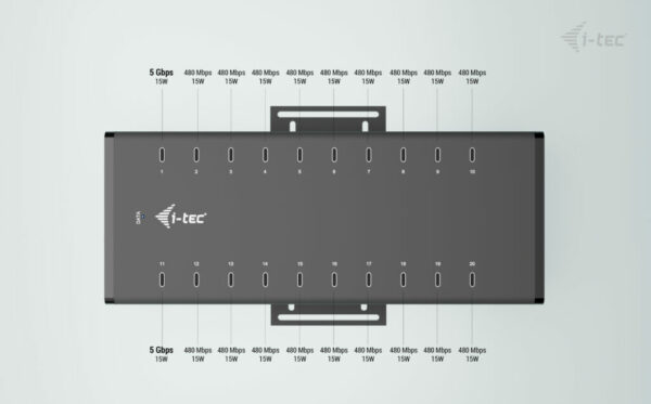 i-tec USB-C/USB-A Metal HUB 20x USB-C 360W - Afbeelding 9