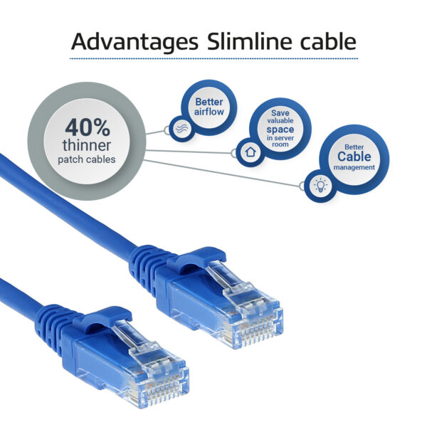 ACT Blauwe 0.25 meter LSZH U/UTP CAT6 datacenter slimline patchkabel snagless met RJ45 connectoren - Afbeelding 4