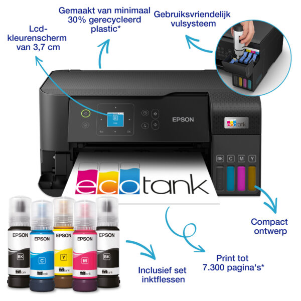 Epson EcoTank ET-2840 A4 multifunctionele Wi-Fi-printer met inkttank, inclusief tot 3 jaar inkt - Afbeelding 3