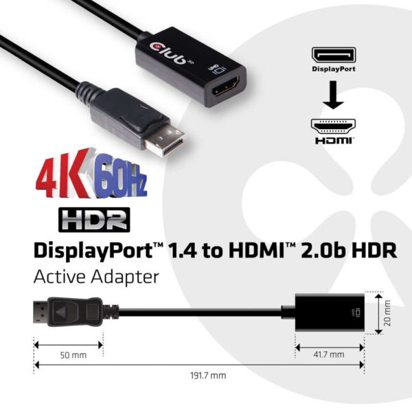 CLUB3D DisplayPort 1.4 to HDMI 2.0b HDR Active Adapter - Afbeelding 5