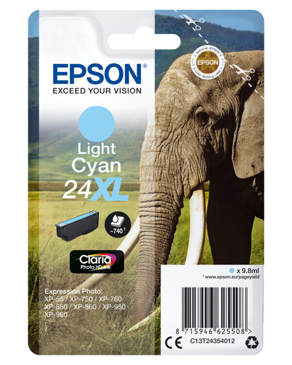 Epson Elephant Singlepack Light Cyan 24XL Claria Photo HD Ink