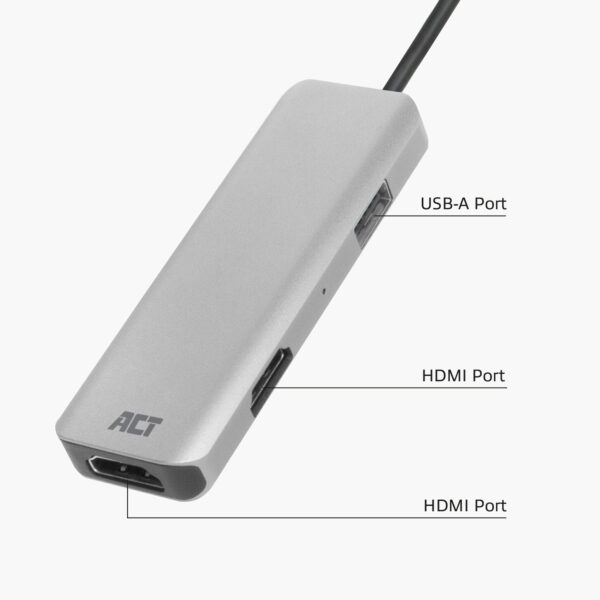 ACT USB-C 4K multiport adapter voor 2 HDMI schermen, USB-A datapoort - Afbeelding 3