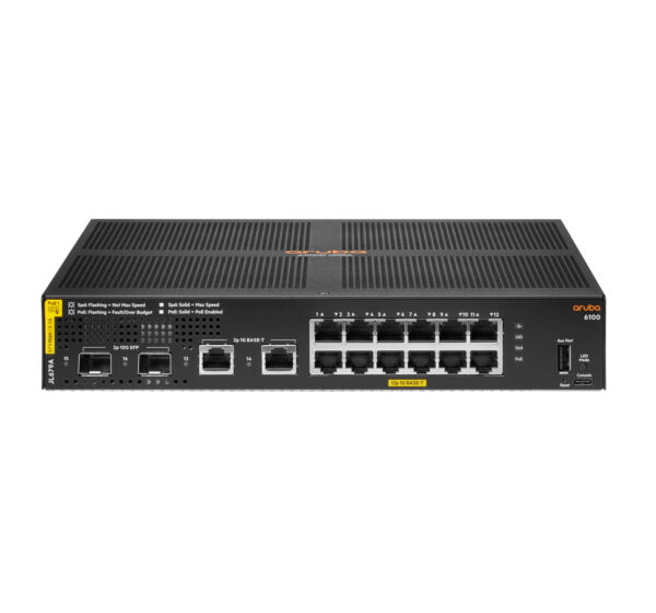 Hewlett Packard Enterprise Aruba 6100 12G Class4 PoE 2G/2SFP+ 139W Managed L3 Gigabit Ethernet (10/100/1000) Power over Ethernet