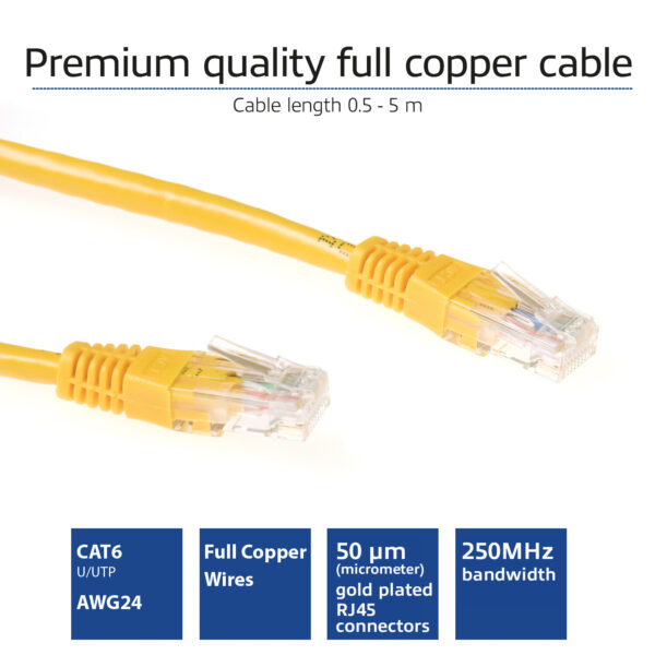 ACT Gele 1,5 meter U/UTP CAT6 patchkabel met RJ45 connectoren - Afbeelding 2