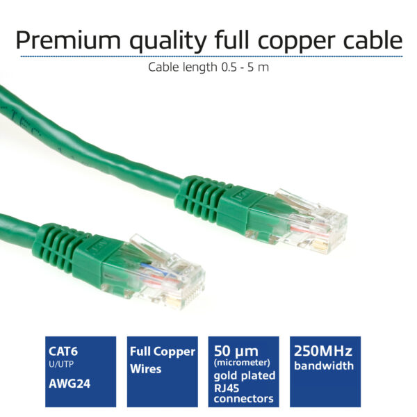 ACT Groene 1,5 meter U/UTP CAT6 patchkabel met RJ45 connectoren - Afbeelding 2