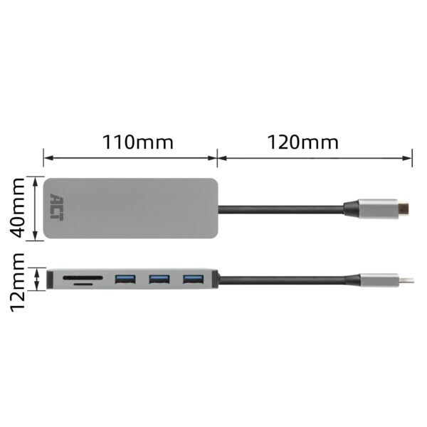 ACT USB-C hub 3.0, 3x USB-A, cardreader, PD pass-through - Afbeelding 6