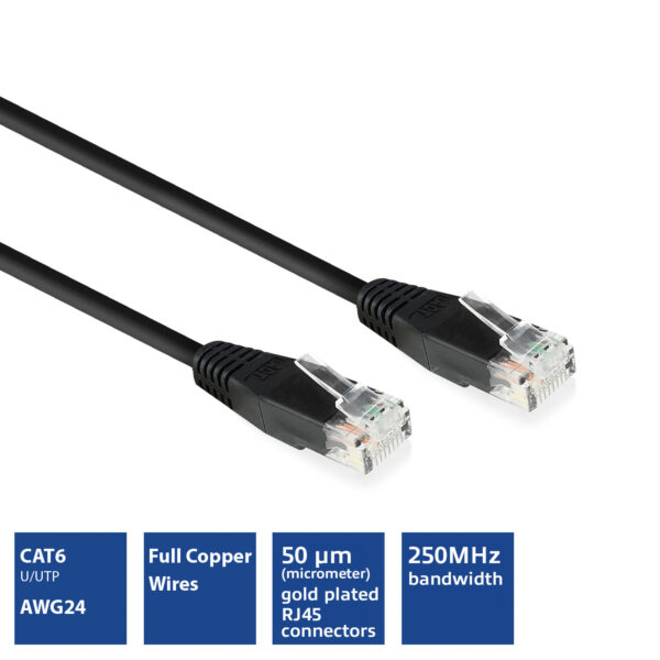 ACT Zwarte 3 meter U/UTP CAT6 patchkabel met RJ45 connectoren - Afbeelding 2