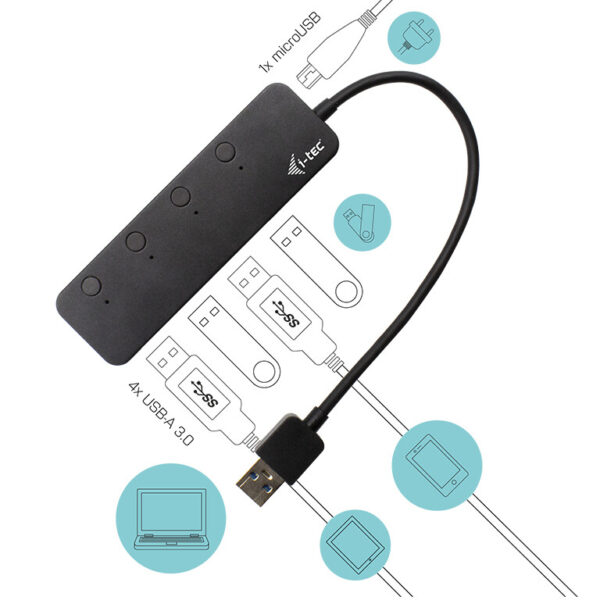 i-tec USB3.0 Metal HUB 4 Port On/Off Switches - Afbeelding 4