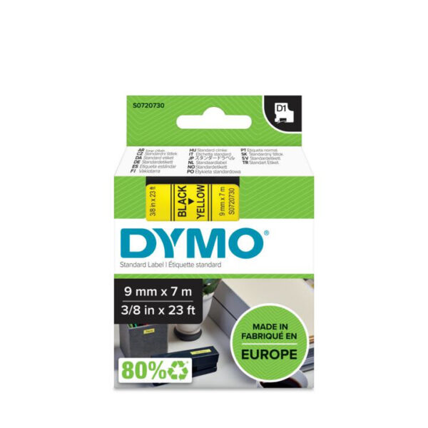 DYMO D1 -Standard Labels - Black on Yellow - 9mm x 7m - Afbeelding 2