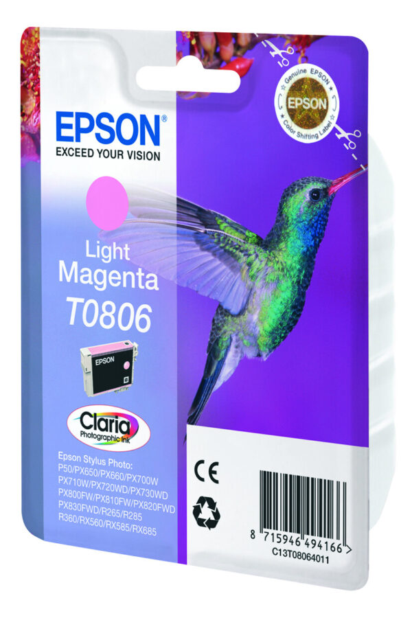 Epson Hummingbird Singlepack Light Magenta T0806 Claria Photographic Ink - Afbeelding 2