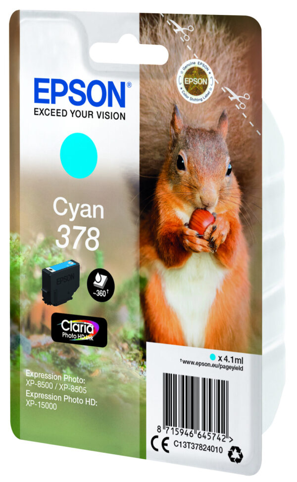 Epson Squirrel Singlepack Cyan 378 Claria Photo HD Ink - Afbeelding 3