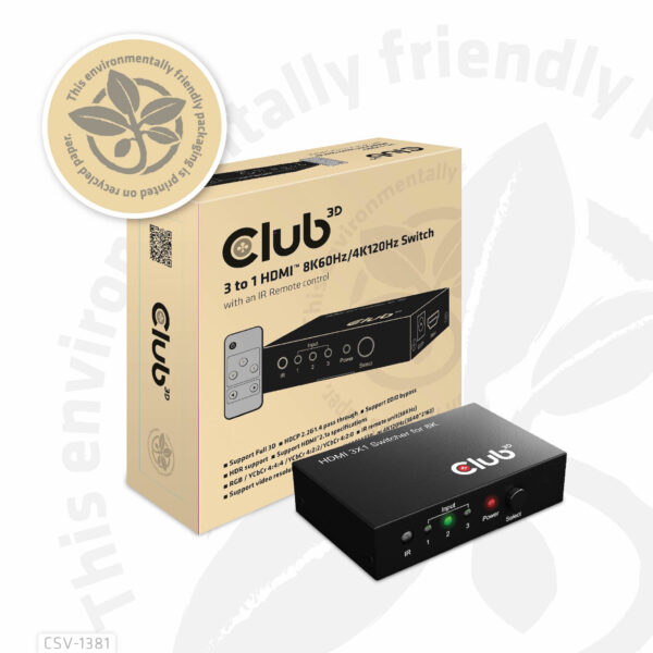 CLUB3D 3 to 1 HDMI™ 8K60Hz/4K120Hz Switch - Afbeelding 16